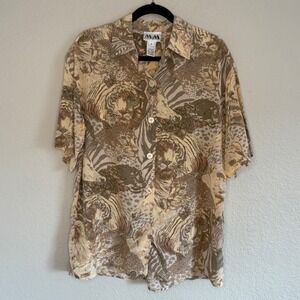 MM‎ by Krizia 10 Italy Silk Button Up Shirt Tiger Zebra Dopamine Camp Artsy Boho